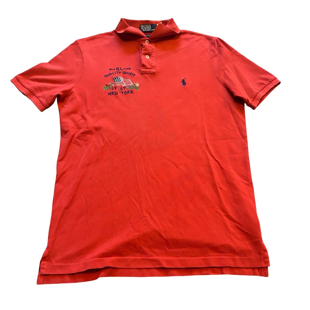 Polo Ralph Lauren Mens Red‎ Classic Fit RL Quality Goods 1967 Embroidered Polo L